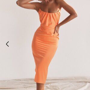 House of CB Alora Tangerine Strapless Corset Midi Dress - XS
